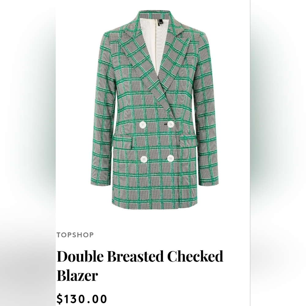 Topshop Fitted Double Breasted Checked Houndtooth Blazer US 4